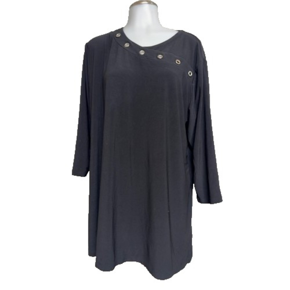 Sympli 14 Dark Black Tunic Blouse Grommet Detail Jersey blouse shirt Long Sleeve